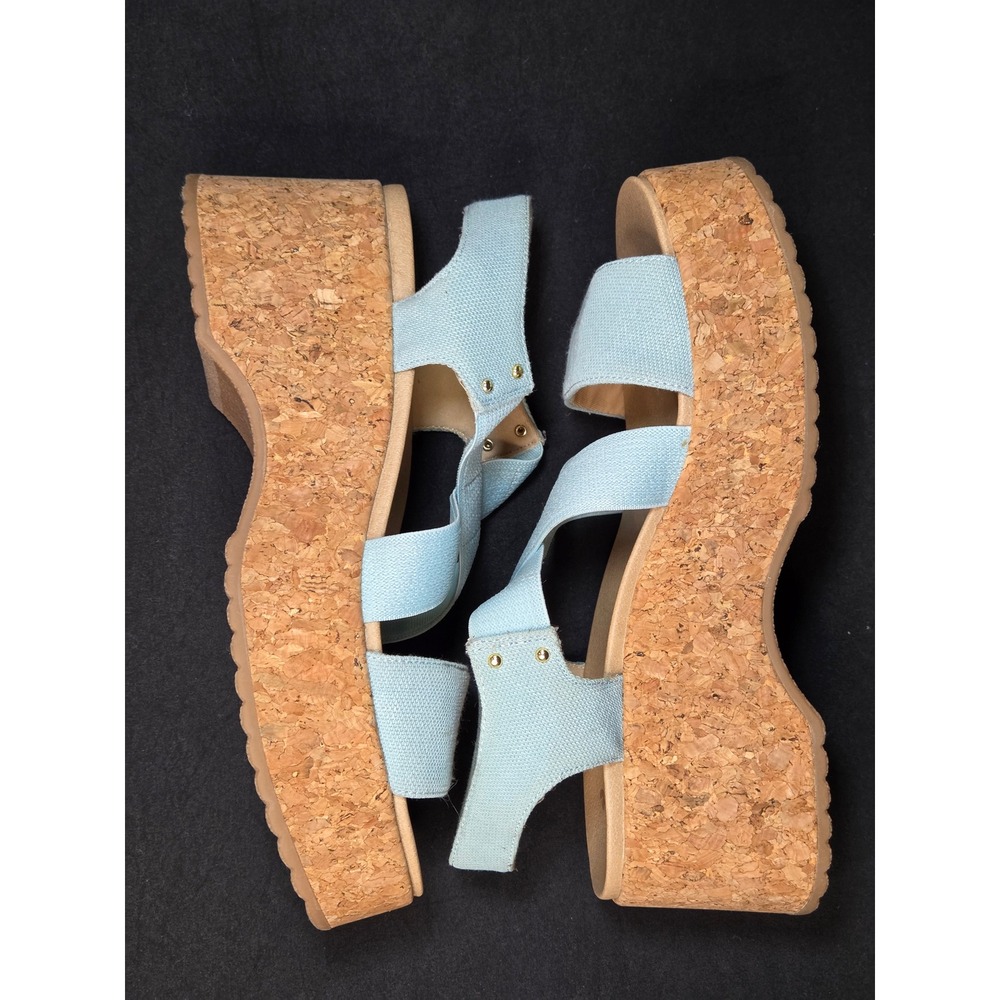 Dr. Scholls Forever Original Light Blue Cork Platform Wedge Sandals Womens‎ 9m